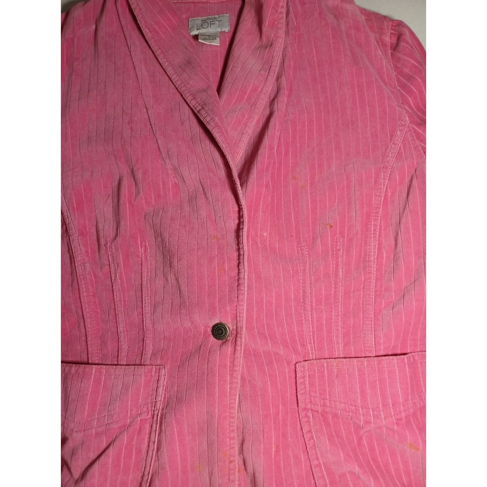 Ann Taylor Loft Blazer Womens 12 Pinstripe Corduroy Jacket Single Button Stained - Picture 2 of 6